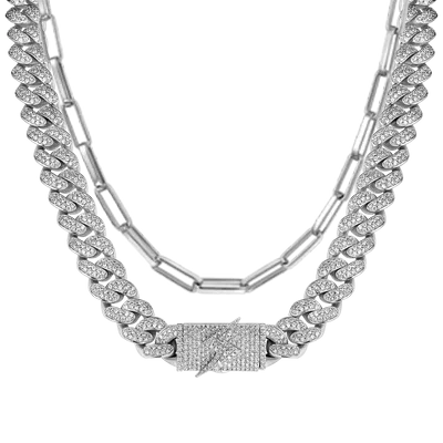 12mm Lightning Cuban Link Chain + 4mm Paper Clip Chain Gift Set