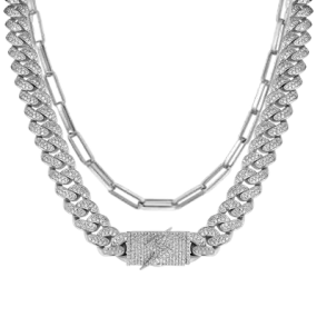 12mm Lightning Cuban Link Chain + 4mm Paper Clip Chain Gift Set