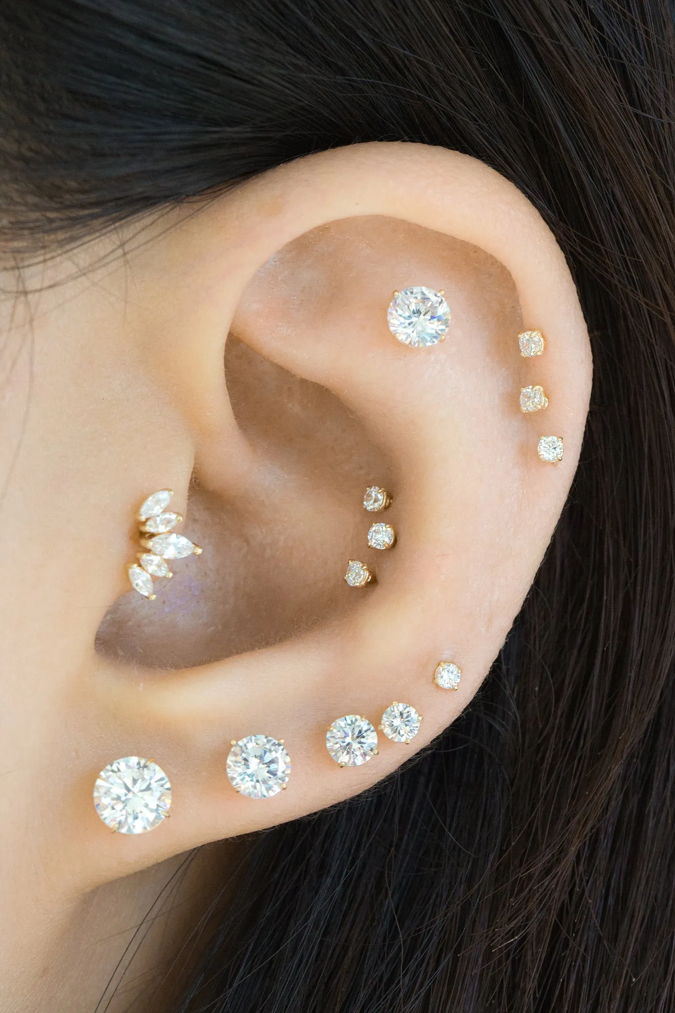 14k Real Gold Simple Cz Single Earring