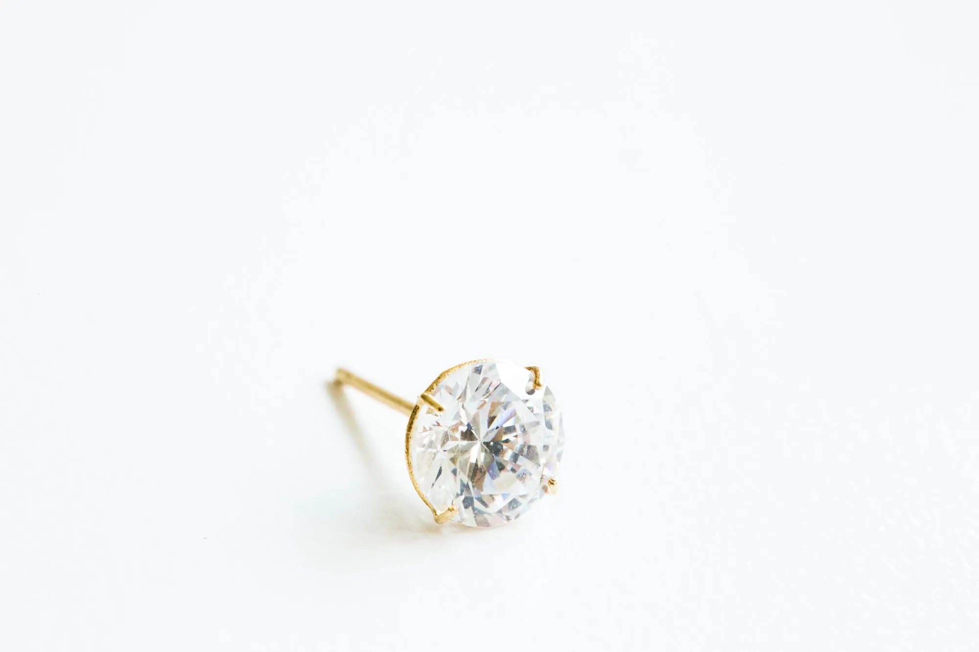 14k Real Gold Simple Cz Single Earring