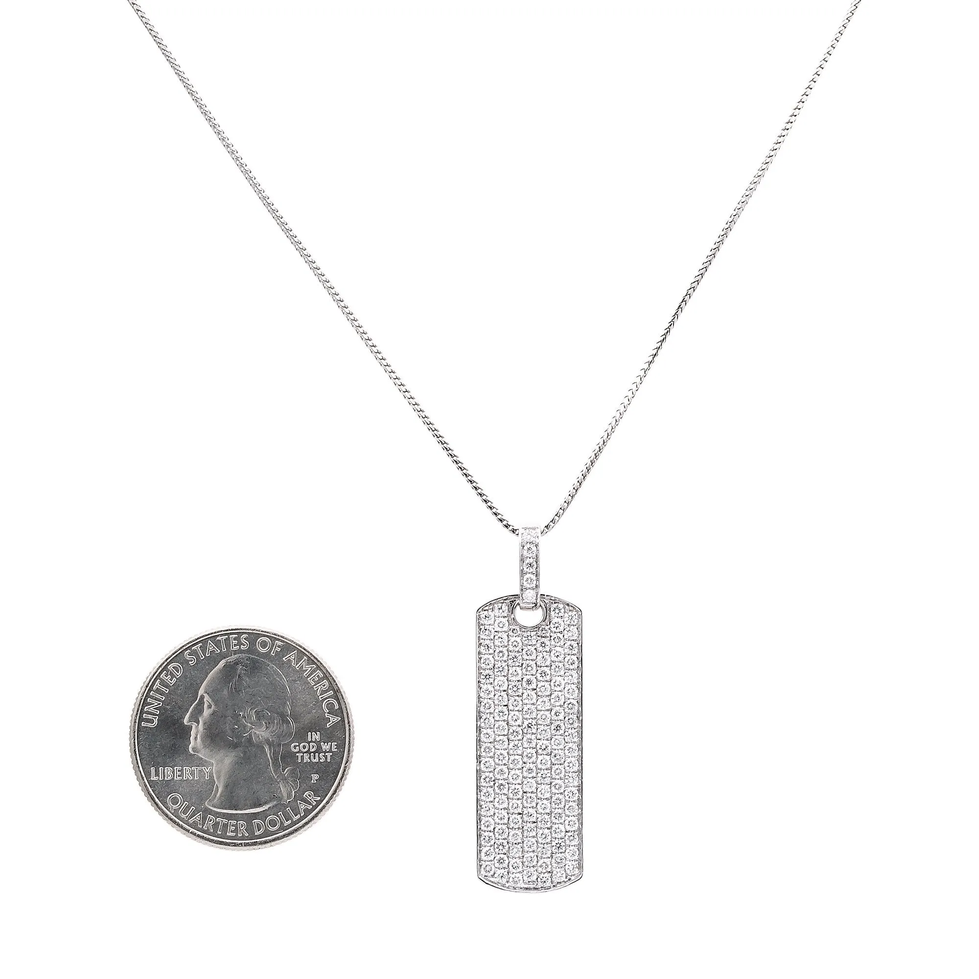 14K White Gold Diamond Dog Tag Pendant for Men