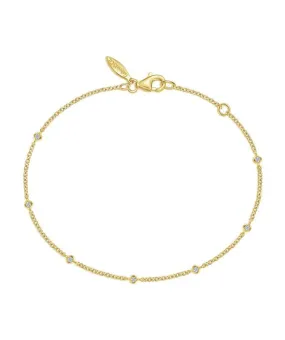 14K Yellow Gold Chain Bracelet with Bezel Set Diamond Stations