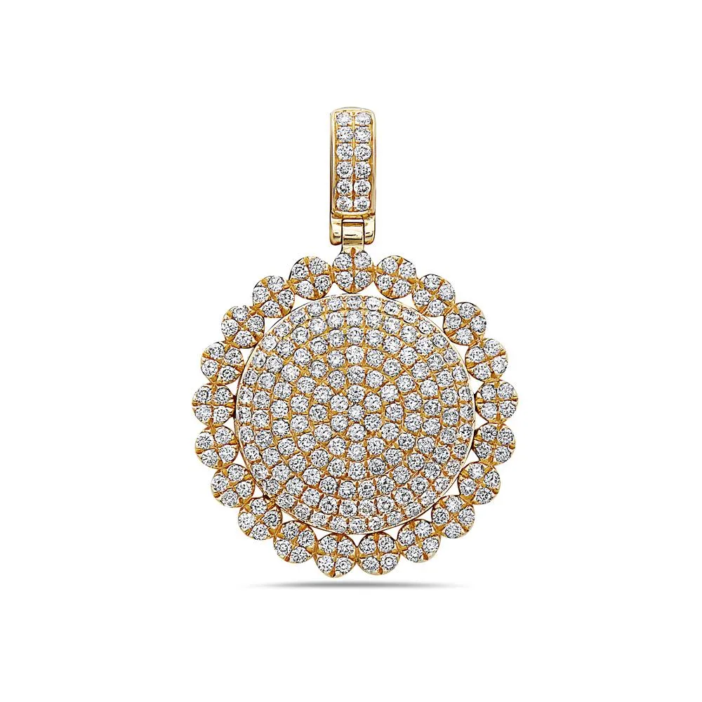 14K Yellow Gold Circle Pendant for Men with 2.30 CT Diamonds