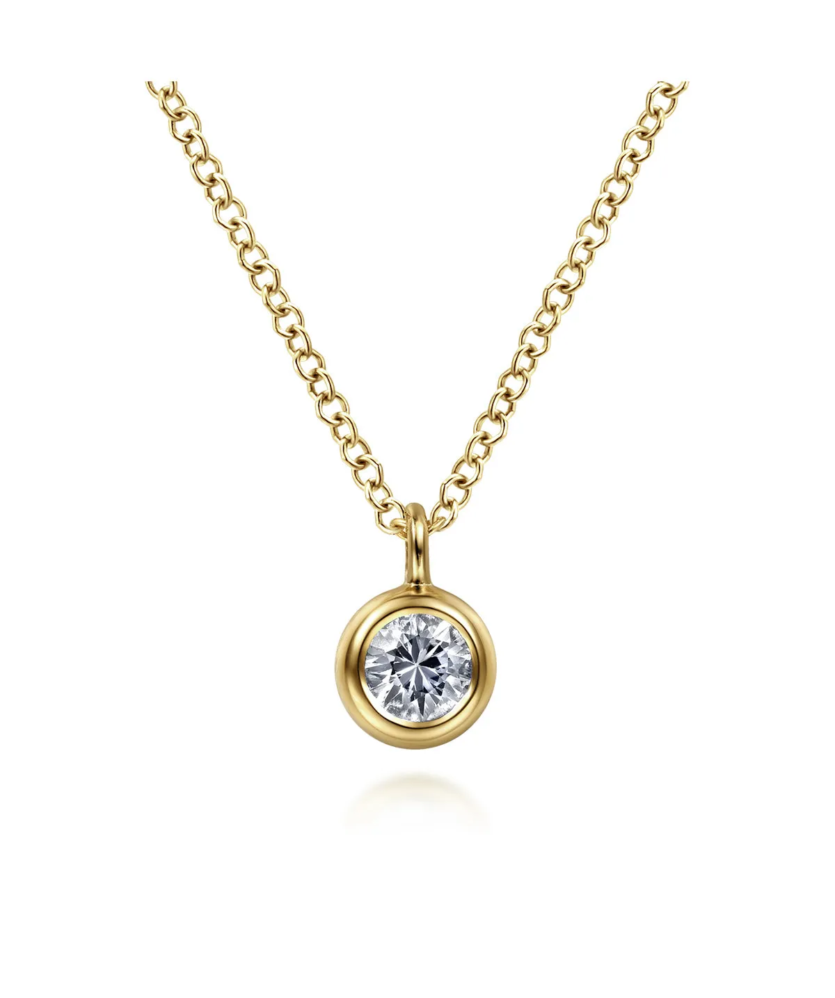 14K Yellow Gold Round Bezel Set White Sapphire Pendant Necklace