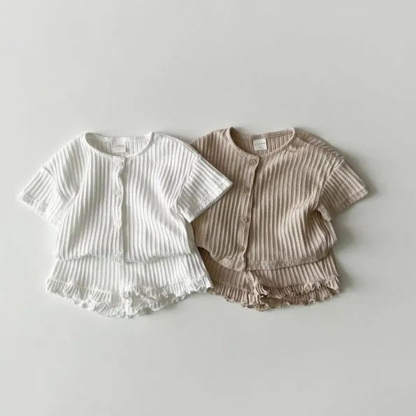 Baby Girl Solid Color Two-Piece Set - Top and Shorts Wholesale 24030128