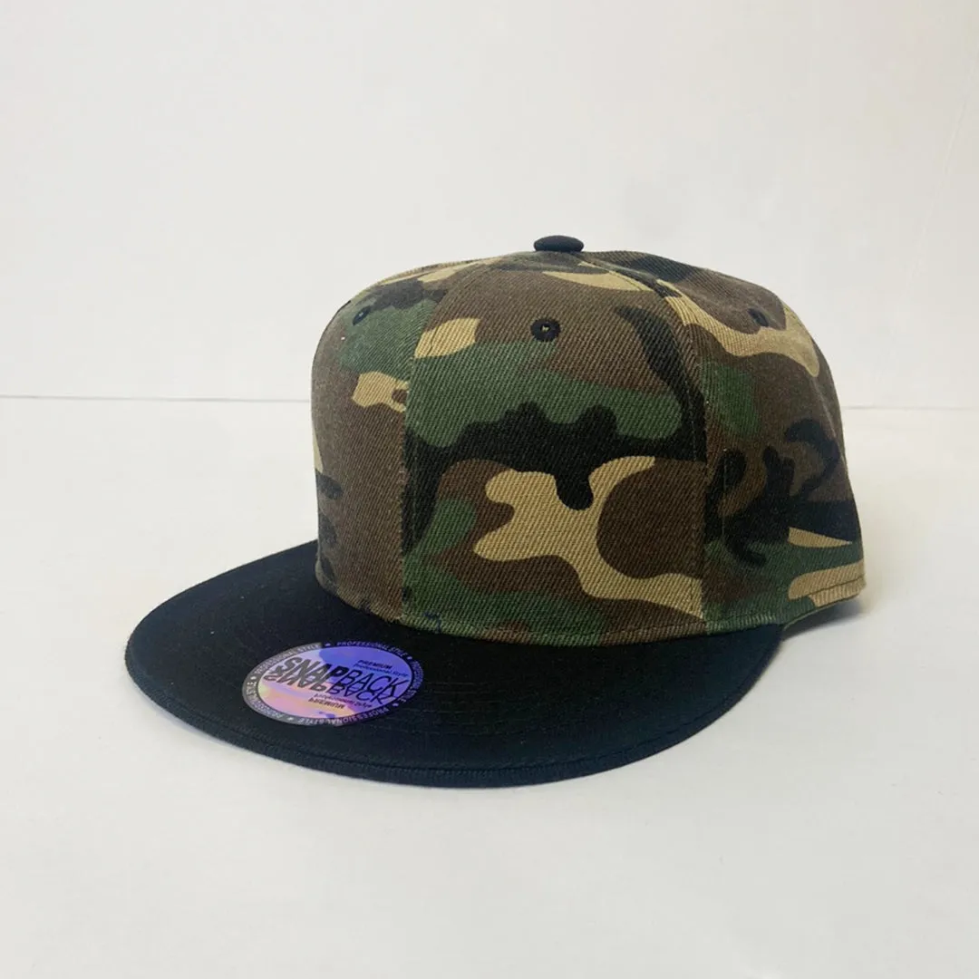 5 Panel Snapback Green Camo Hat - Classic Two Tone