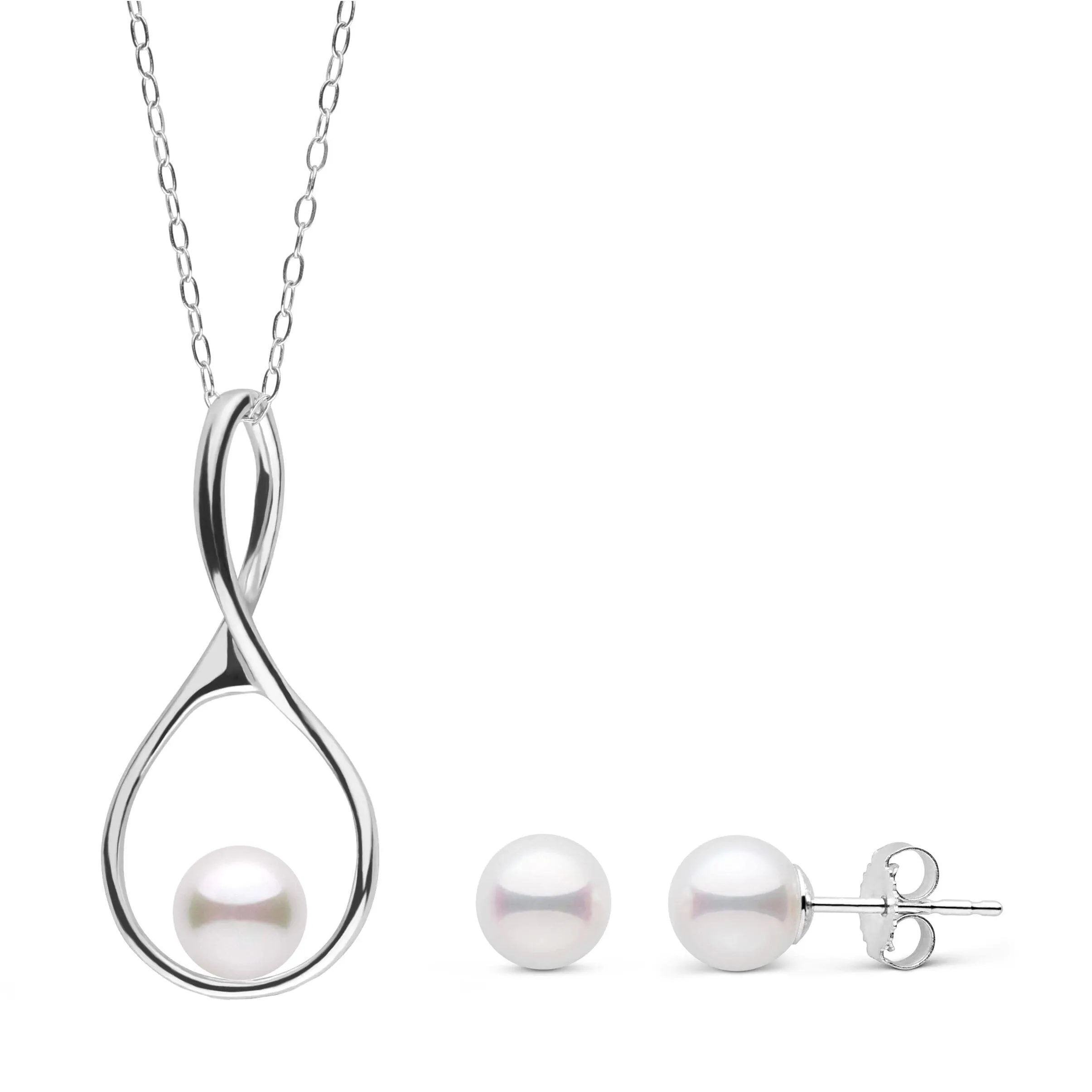 6.0-6.5 mm Akoya Pearl Wishbone Collection Pendant and Stud Earrings Set