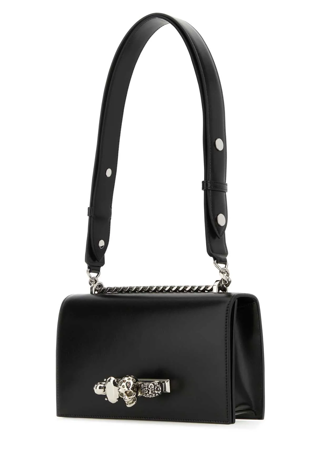 Alexander Mcqueen Black Leather Skull Shoulder Bag