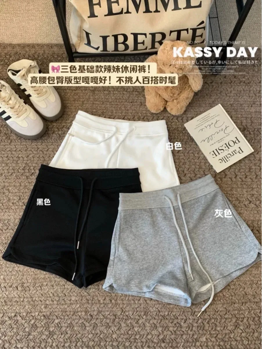 American hot girl sexy hot pants ultra shorts casual pants women summer black high waist drawstring sports pants shorts trendy