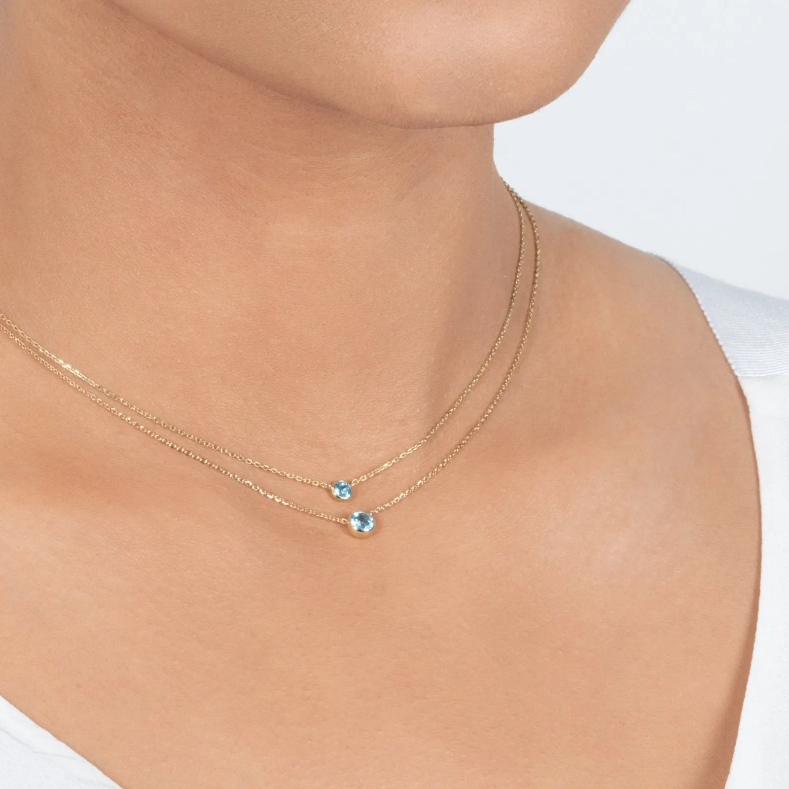 Aquamarine Station Necklace Station Necklace Bezel Set in 14k Gold