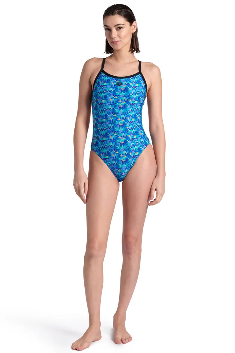 Arena - Pooltiles Challenge Back Ladies Swimsuit - Black/Blue Multi