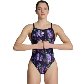 Arena - Rose Texture Ladies XCross Back Swimsuit - Black/Multi