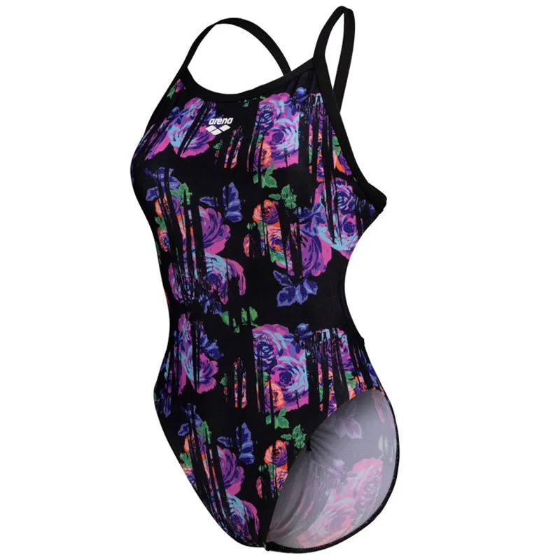 Arena - Rose Texture Ladies XCross Back Swimsuit - Black/Multi