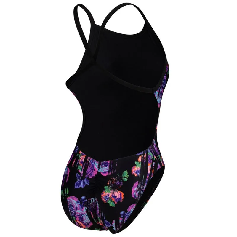 Arena - Rose Texture Ladies XCross Back Swimsuit - Black/Multi