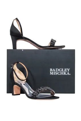 Badgley Mischka – Black Satin w/ Crystals Ankle Strap Heels Sz 9