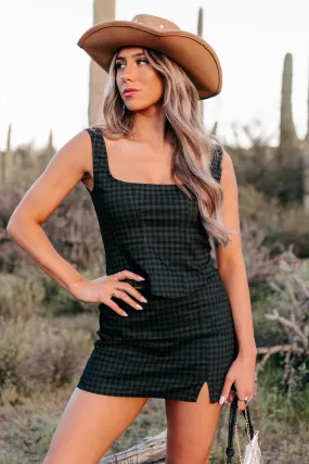 Been That Girl Gingham Plaid Top & Skirt Matching Set (Charcoal)