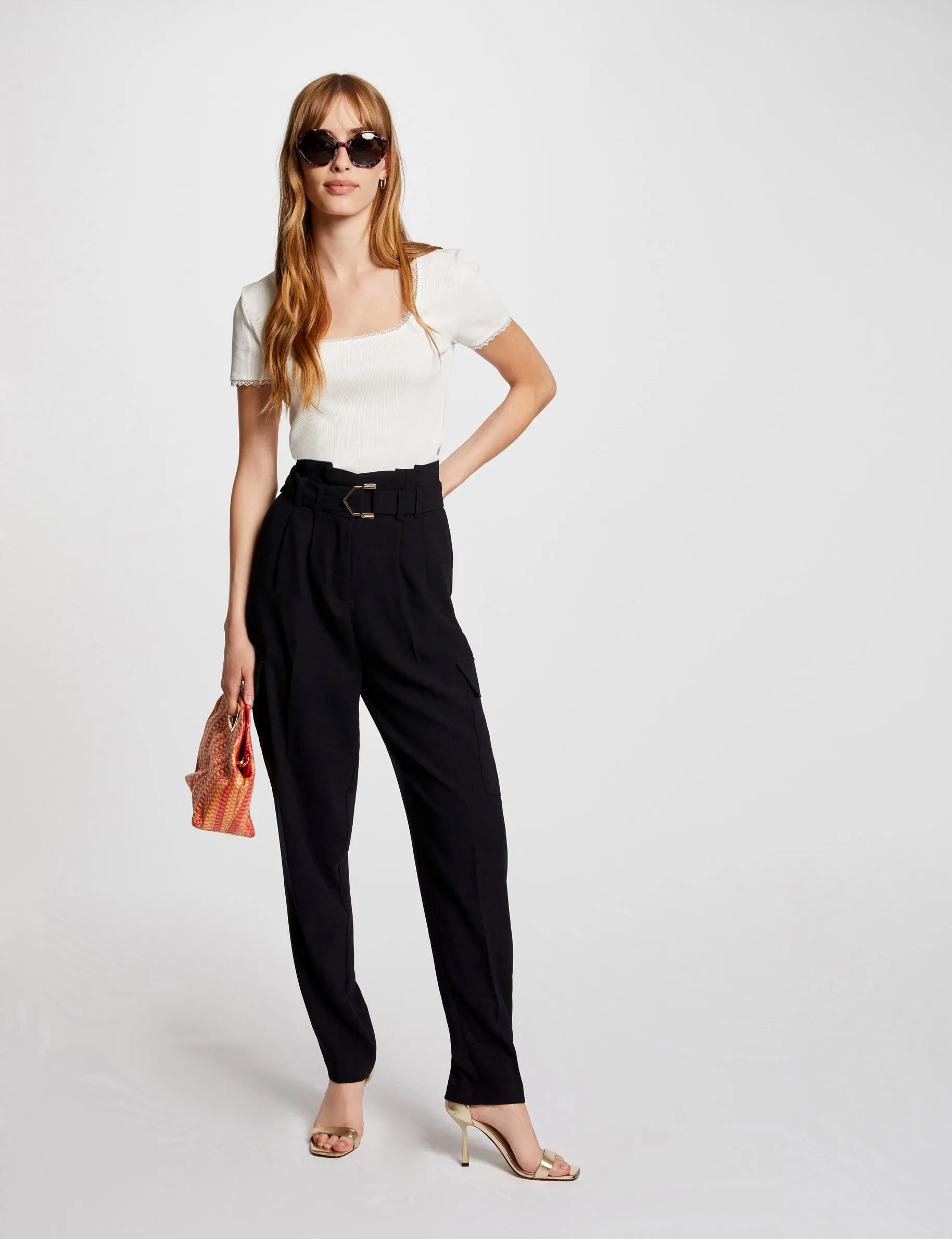 Belted peg trousers navy women