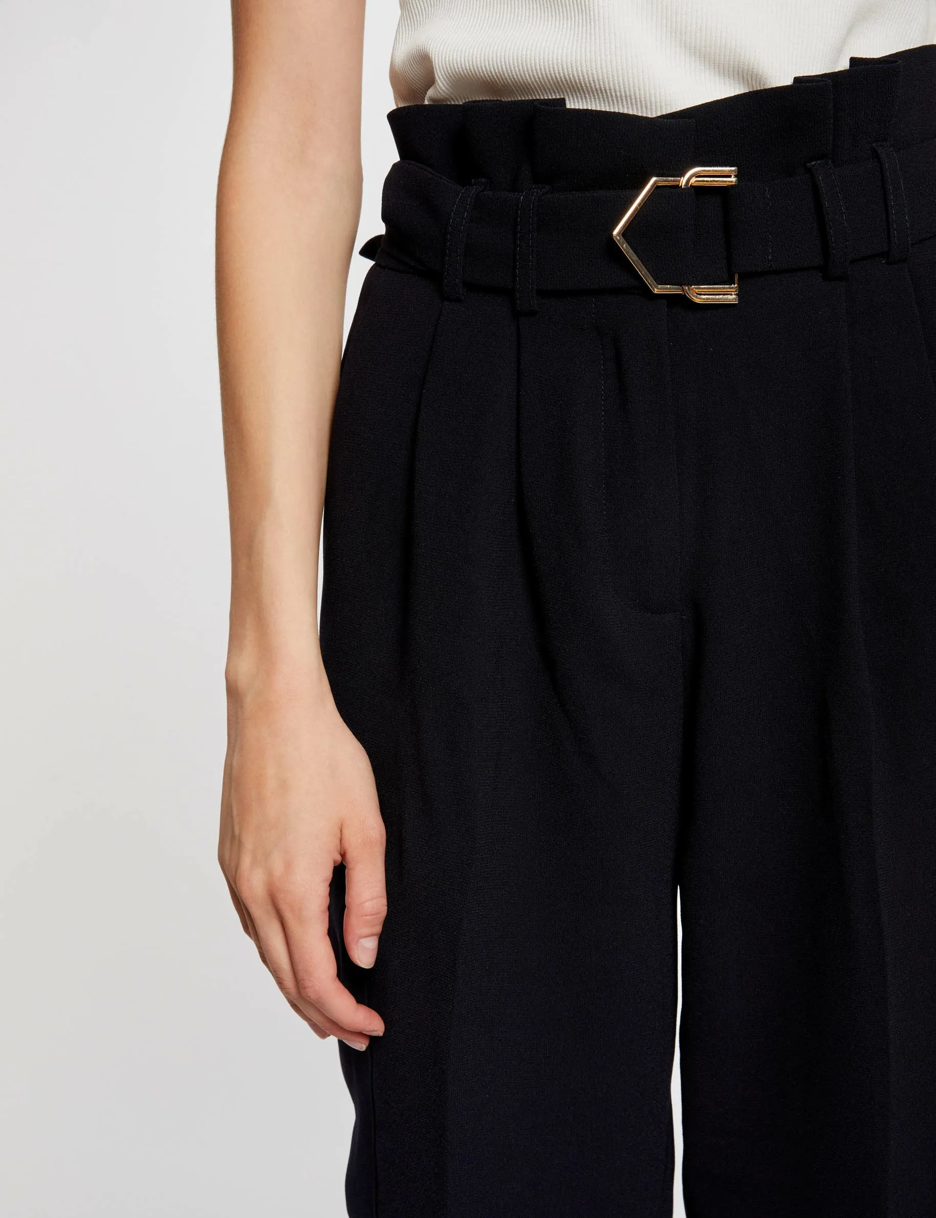 Belted peg trousers navy women