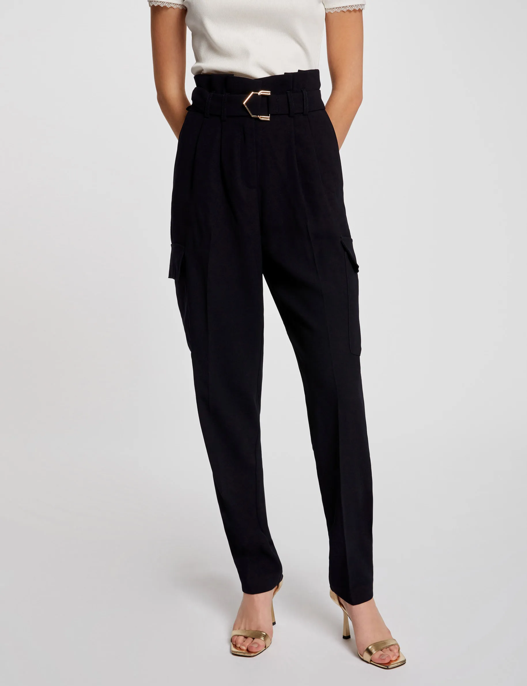 Belted peg trousers navy women