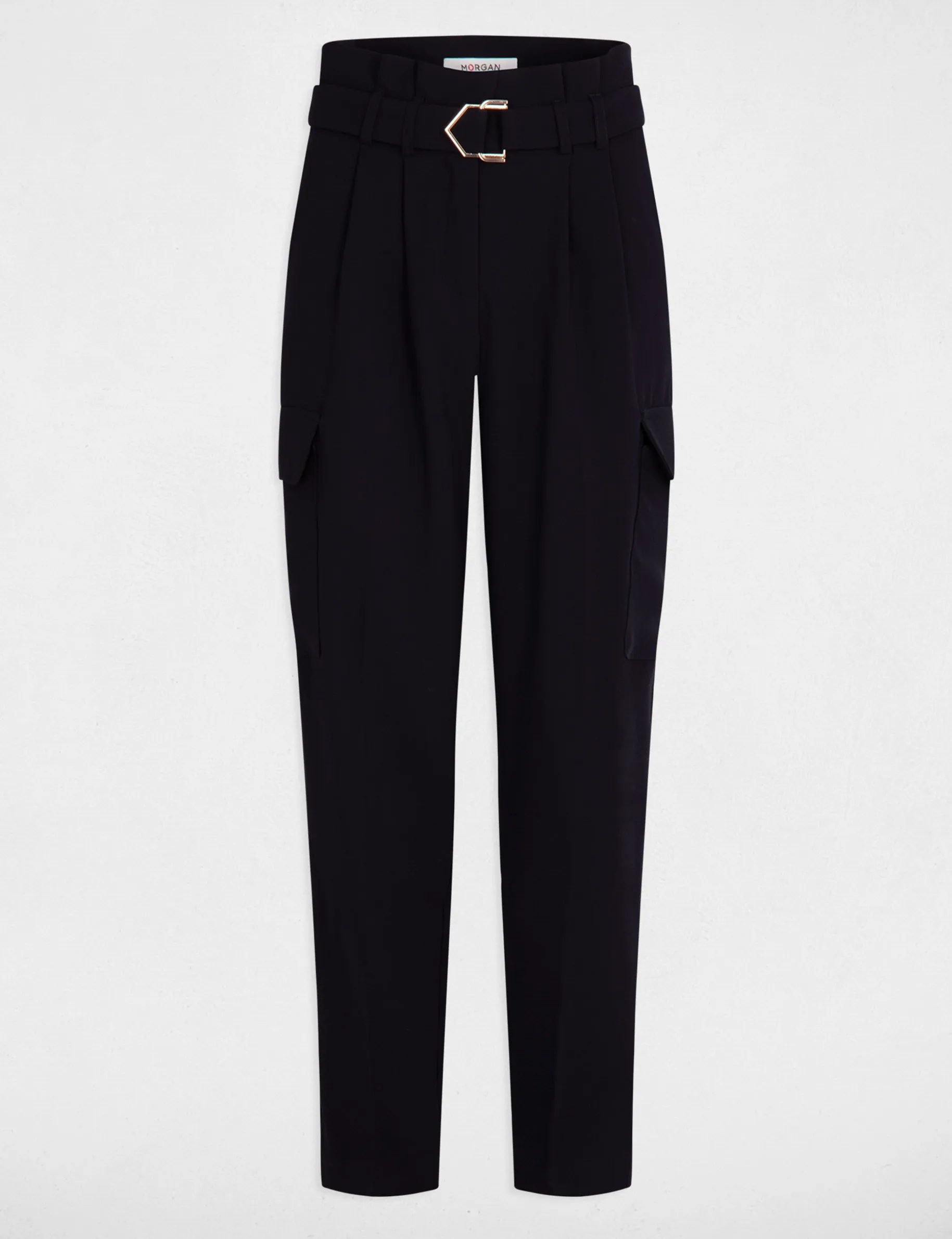 Belted peg trousers navy women