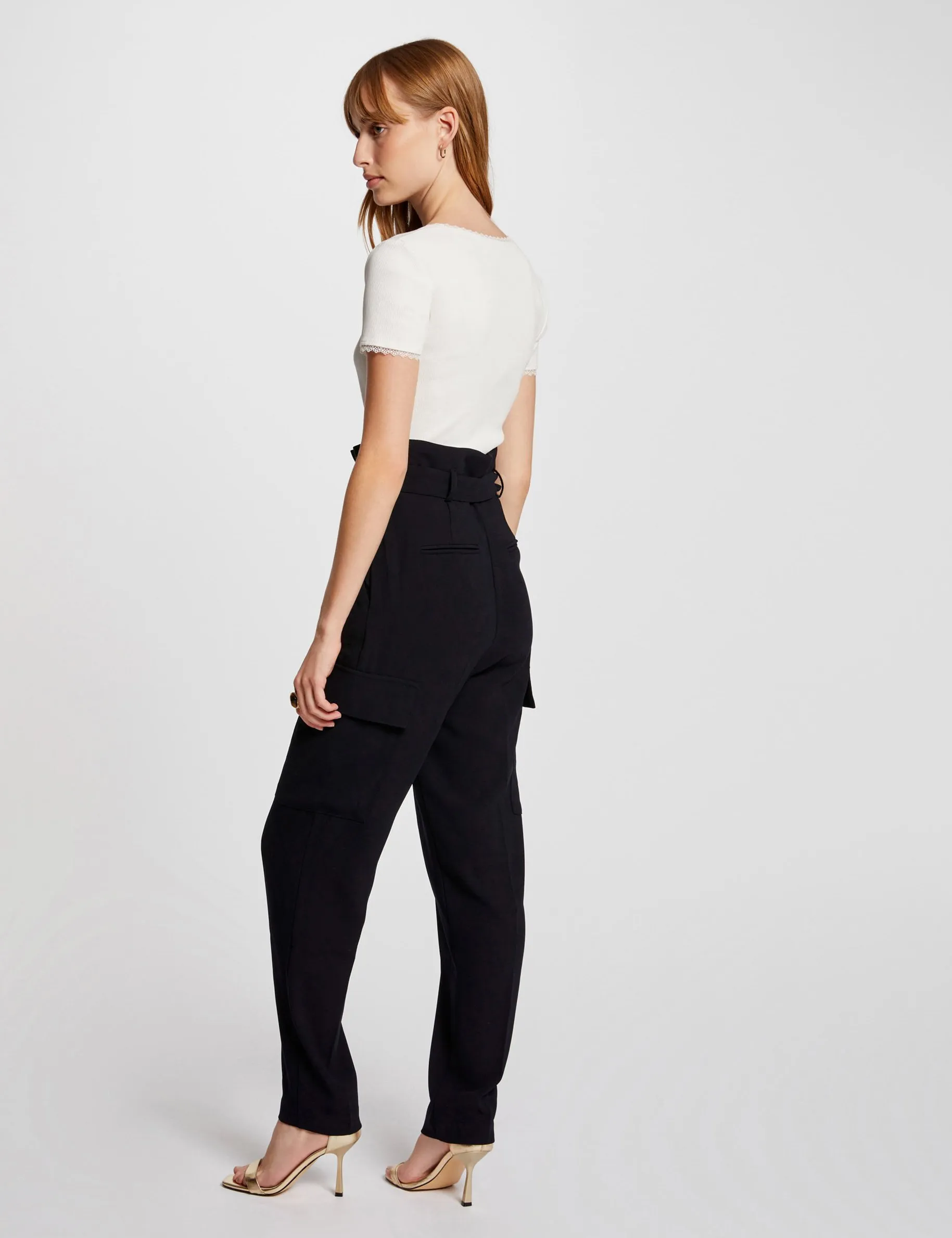 Belted peg trousers navy women