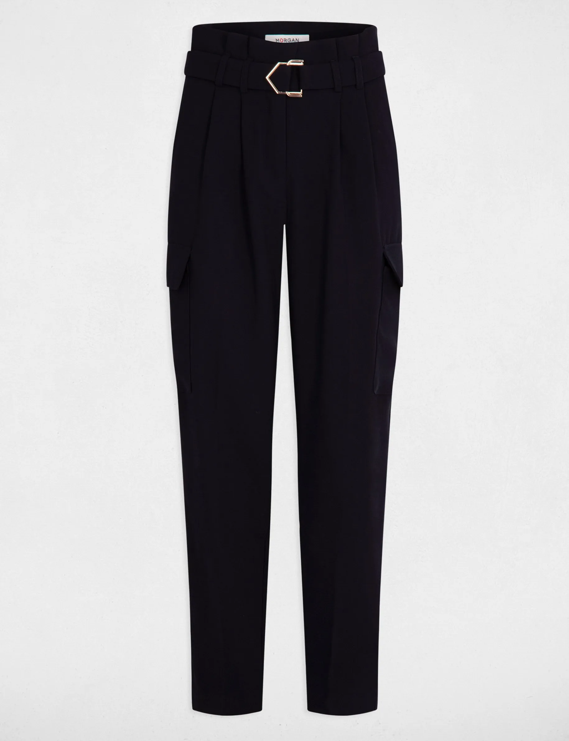 Belted peg trousers navy women