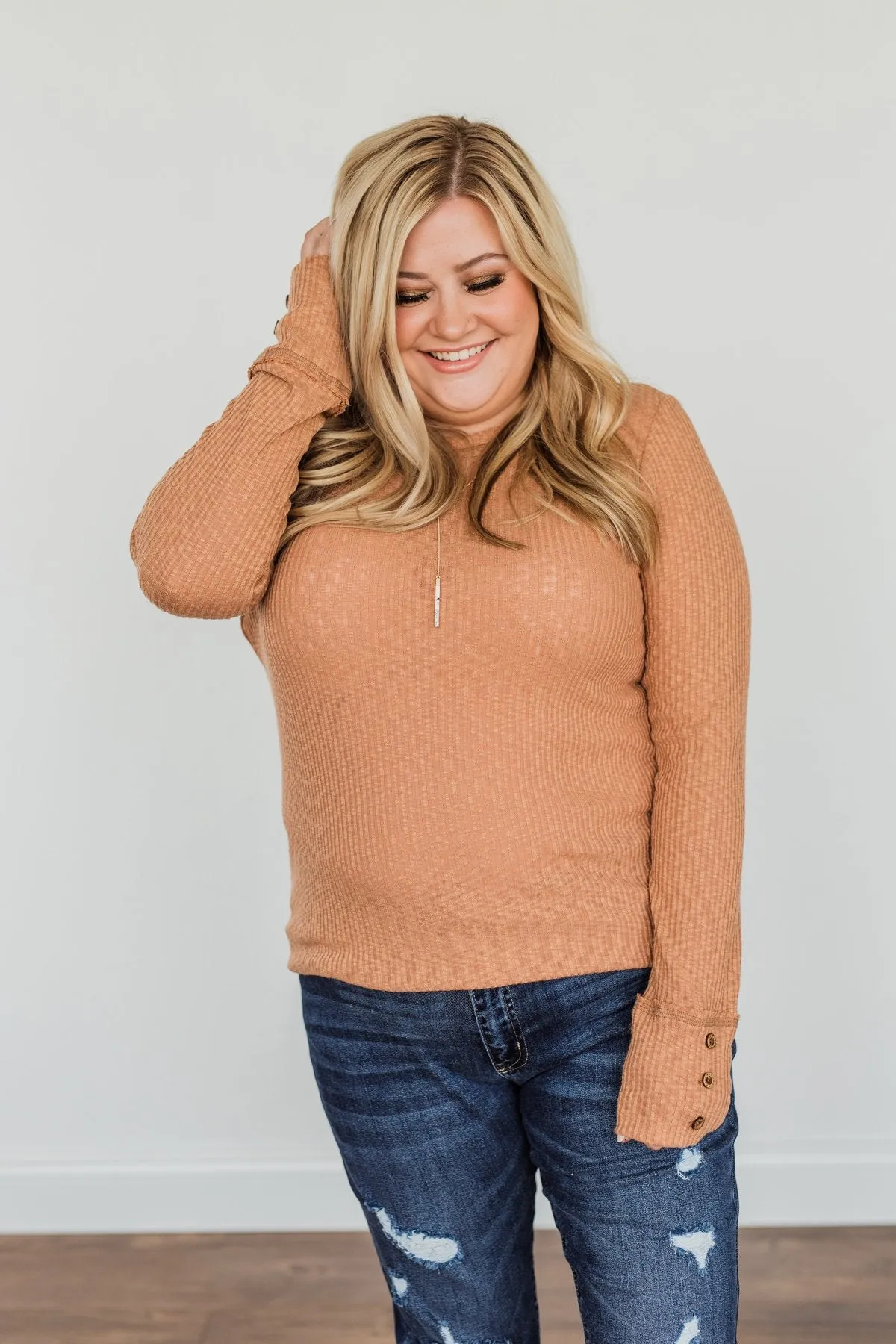 Camel Better Than Ever Long Sleeve Knit Top