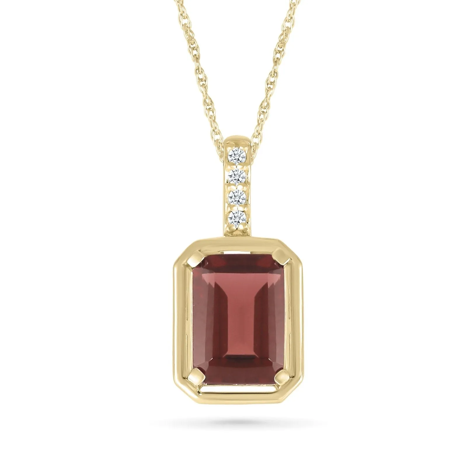 Bezel Set Emerald Cut Garnet Pendant with White Sapphire Bail