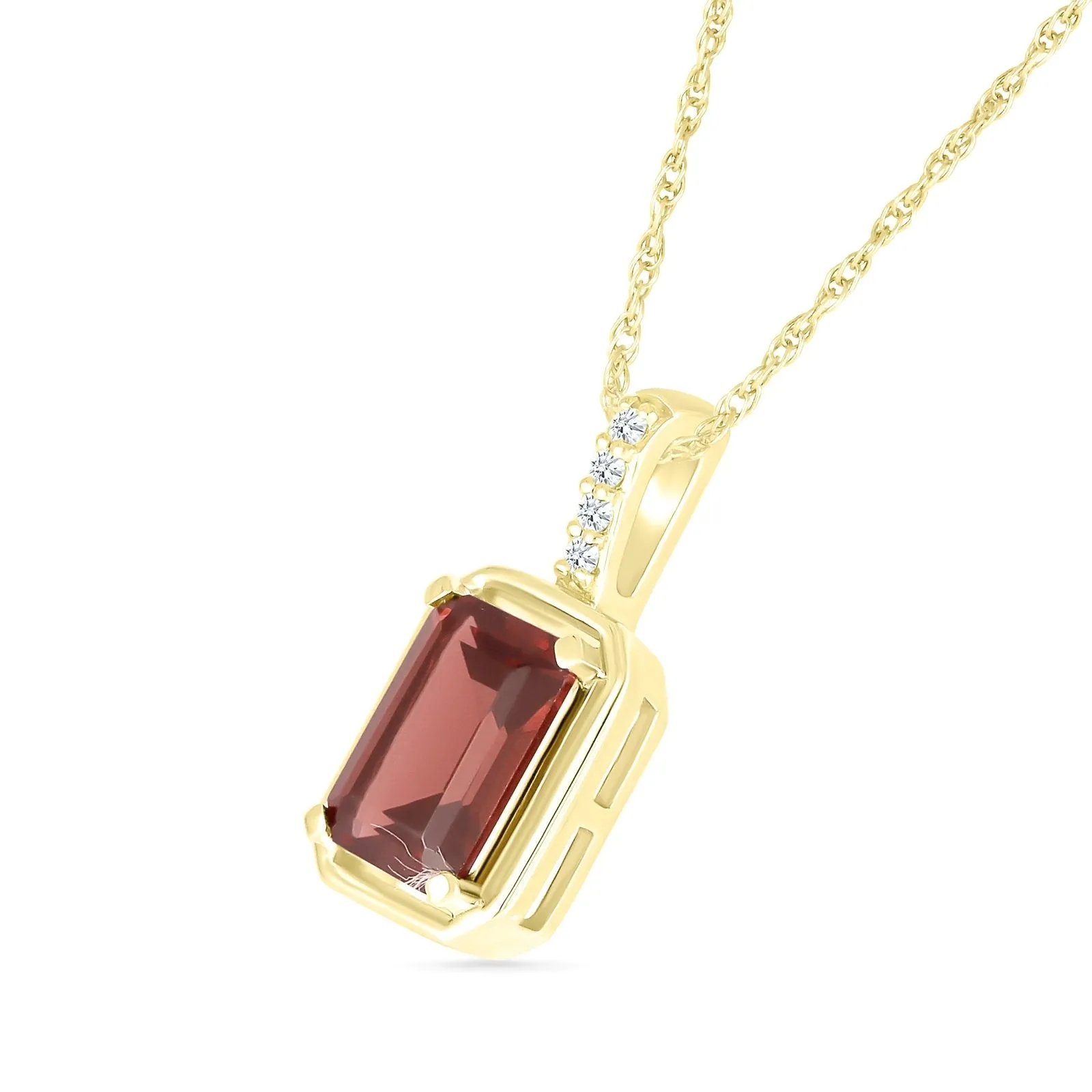 Bezel Set Emerald Cut Garnet Pendant with White Sapphire Bail