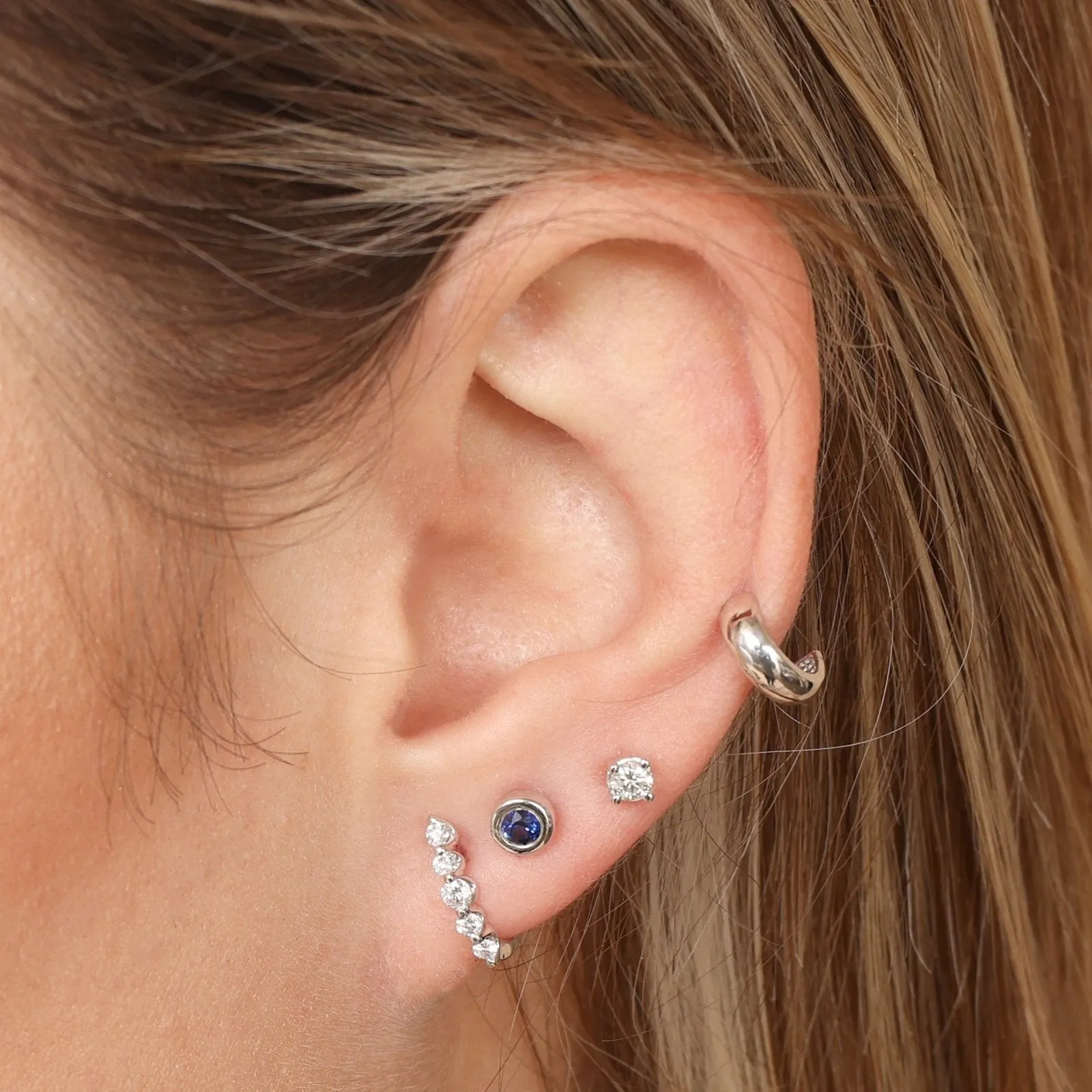 Bezel Set Sapphire Threaded Earring