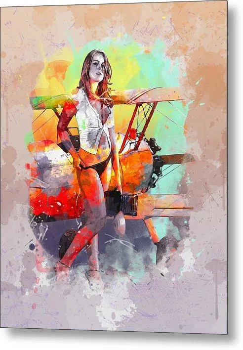 Biplane Girl - Metal Print