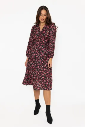 Black & Red Floral Print Sinead Midi Dress