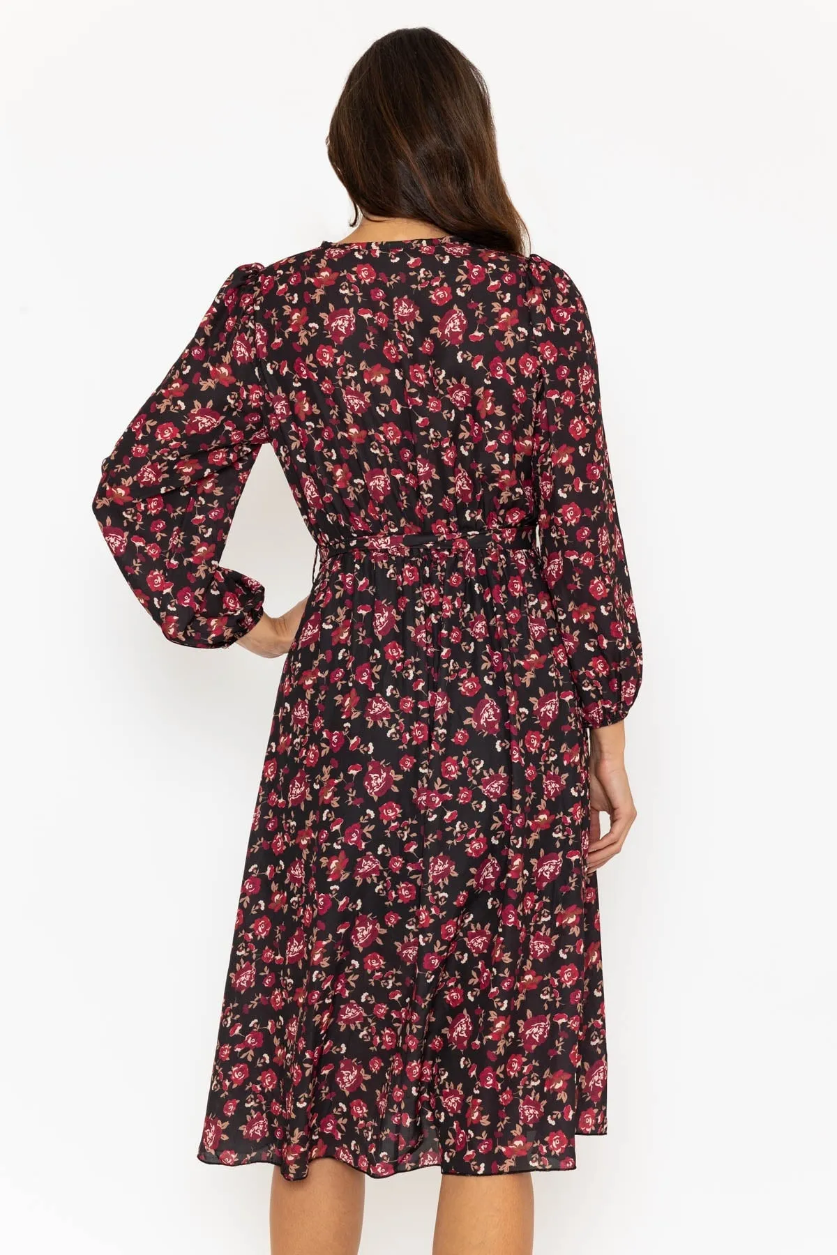 Black & Red Floral Print Sinead Midi Dress