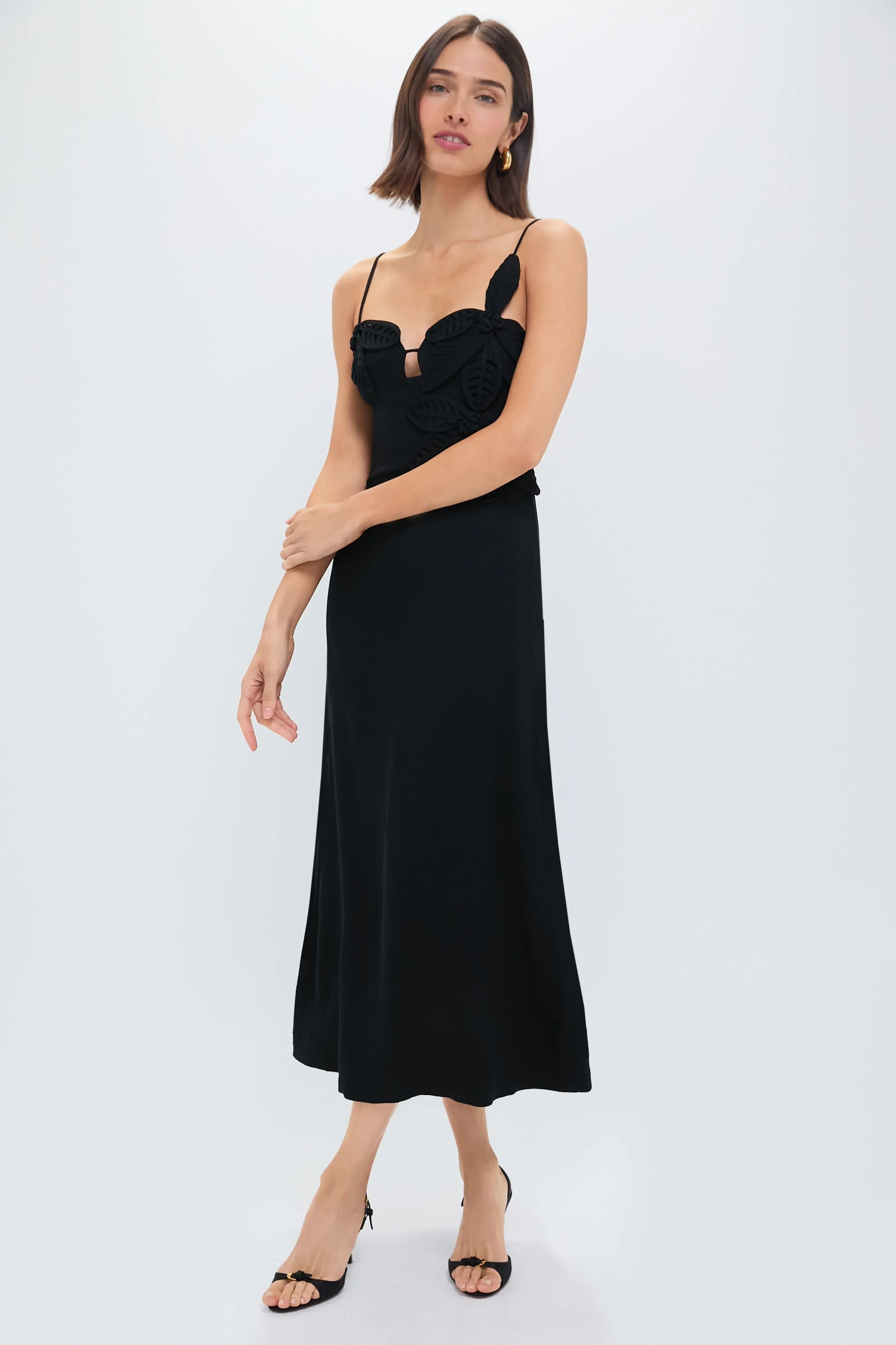 Black Flowered Bust Midi Dress