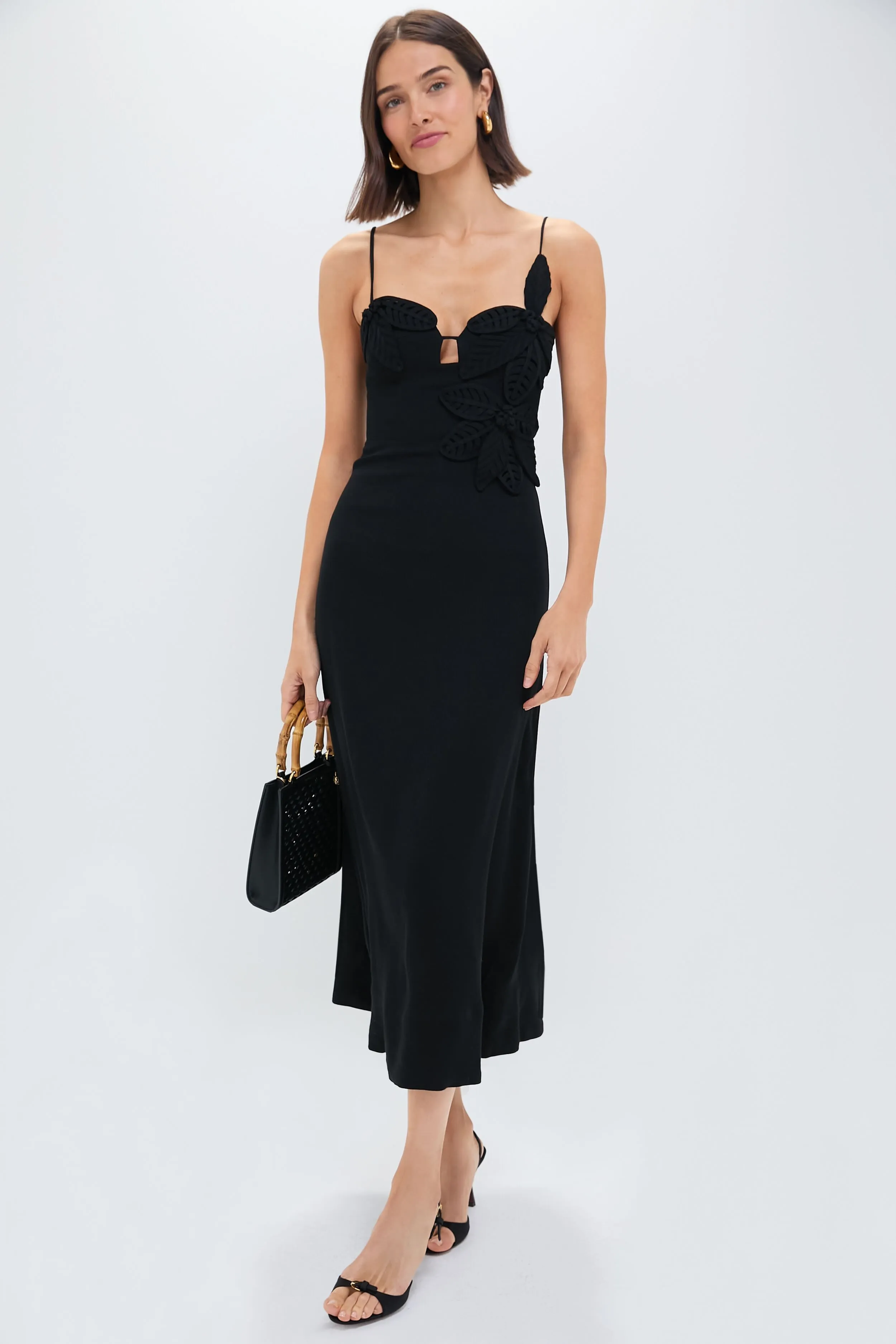 Black Flowered Bust Midi Dress