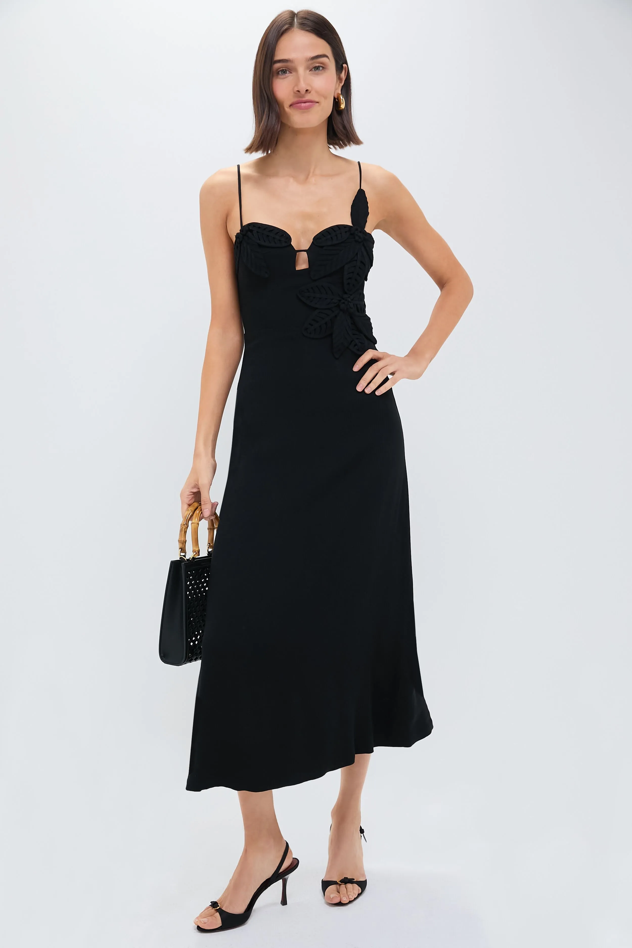 Black Flowered Bust Midi Dress