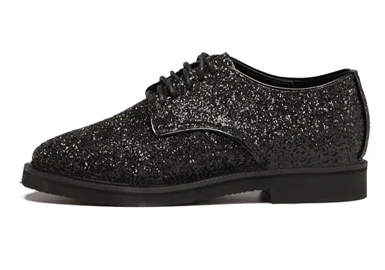 Black Glitter Bling Bling Lace Up Oxfords Dress Shoes