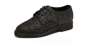 Black Glitter Bling Bling Lace Up Oxfords Dress Shoes