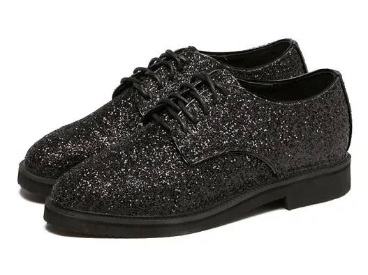 Black Glitter Bling Bling Lace Up Oxfords Dress Shoes