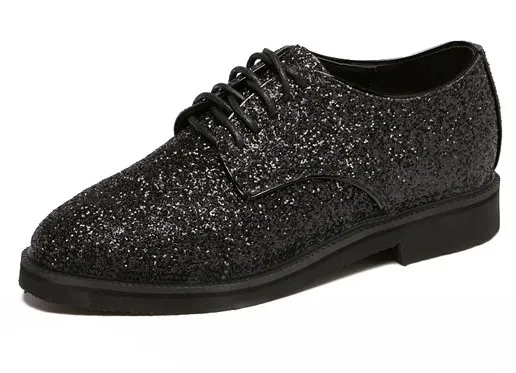 Black Glitter Bling Bling Lace Up Oxfords Dress Shoes