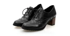 Black Lace Up Vintage High Heels Oxfords Dress Shoes