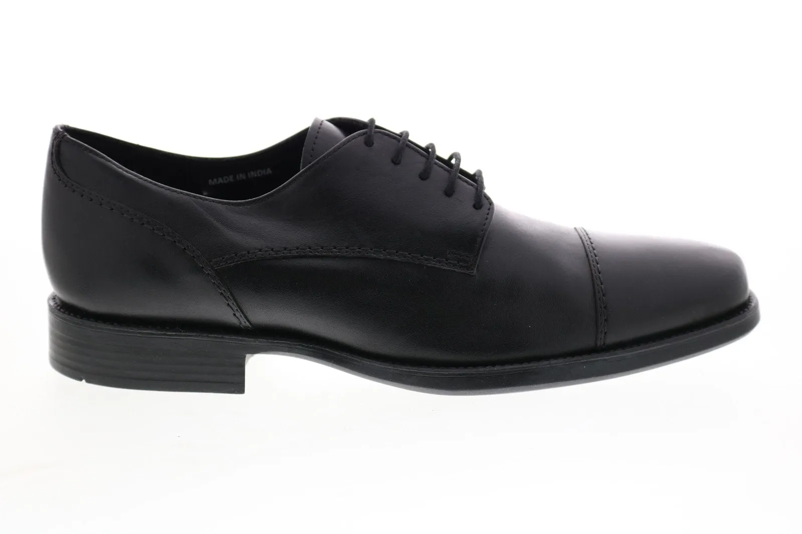 Black Leather Men's Oxfords with Cap Toe & Laces