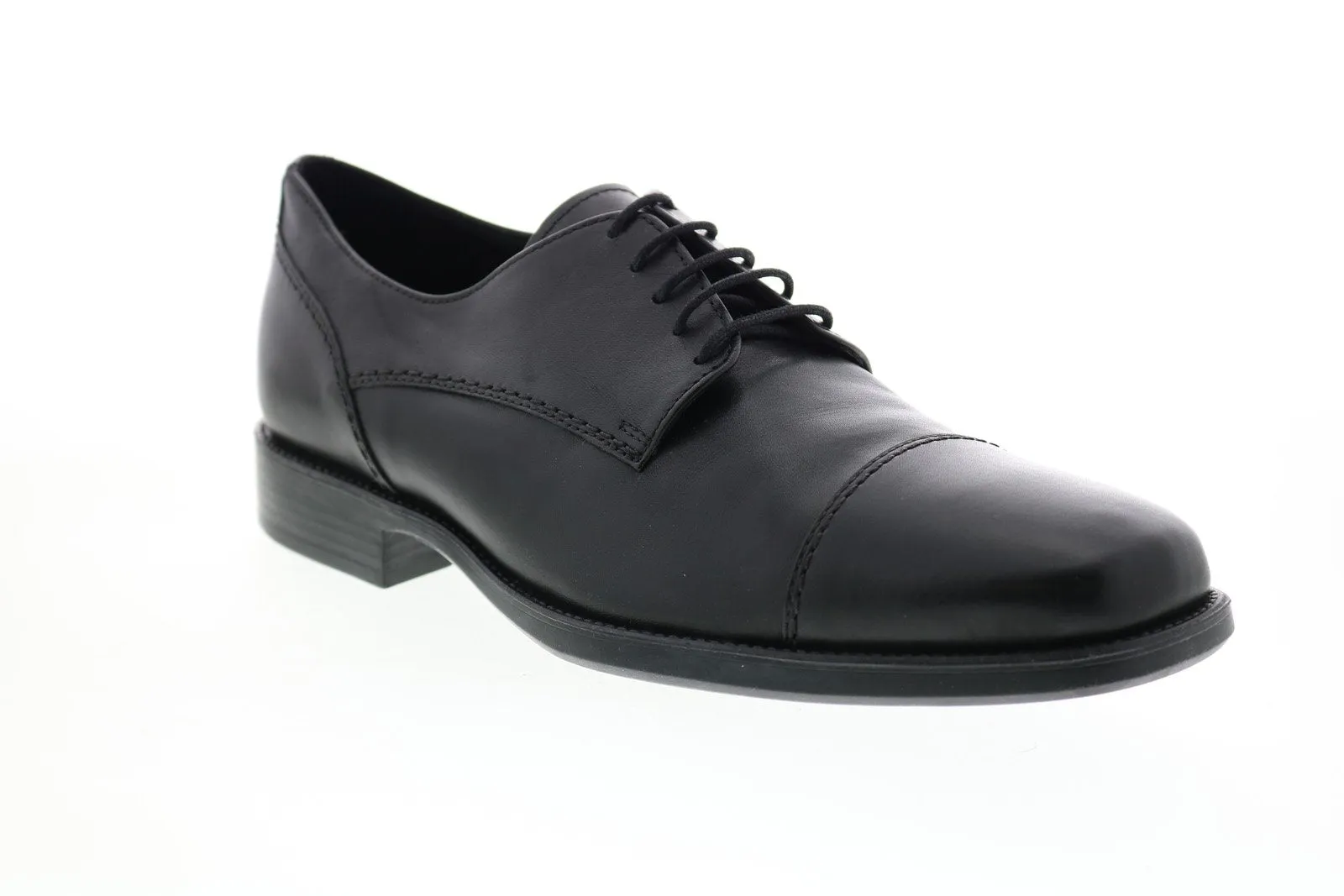 Black Leather Men's Oxfords with Cap Toe & Laces