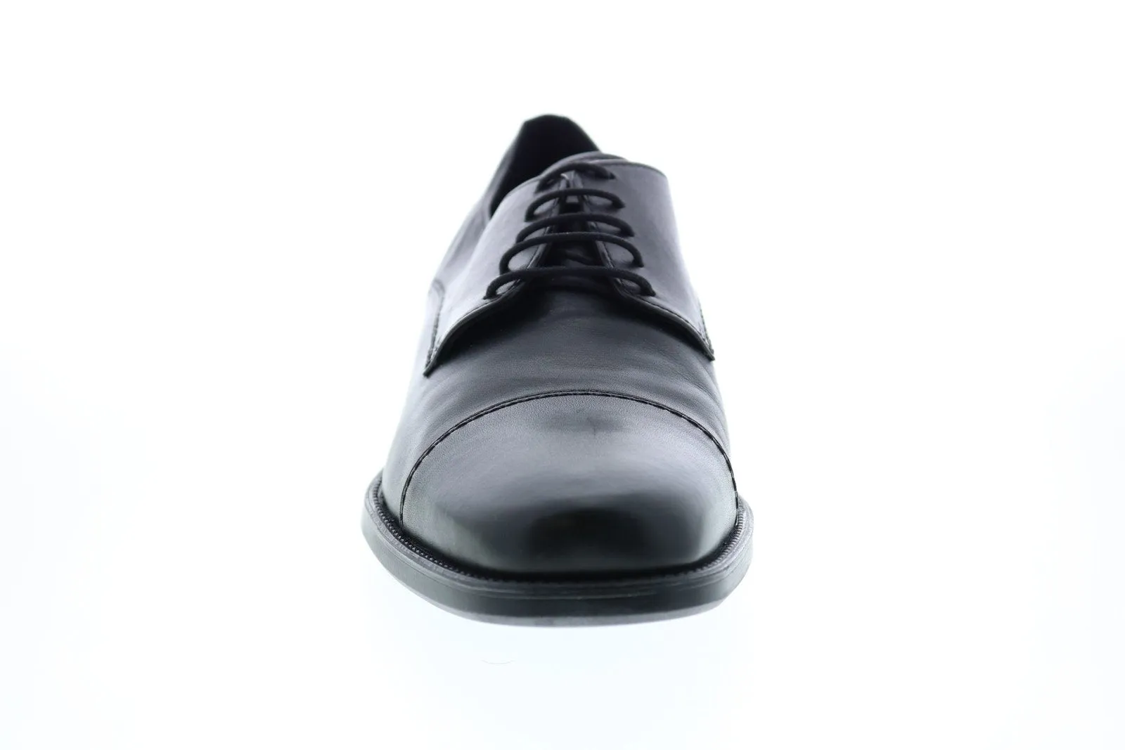 Black Leather Men's Oxfords with Cap Toe & Laces