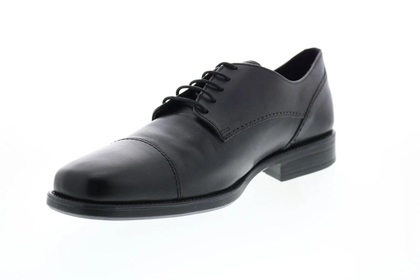 Black Leather Men's Oxfords with Cap Toe & Laces