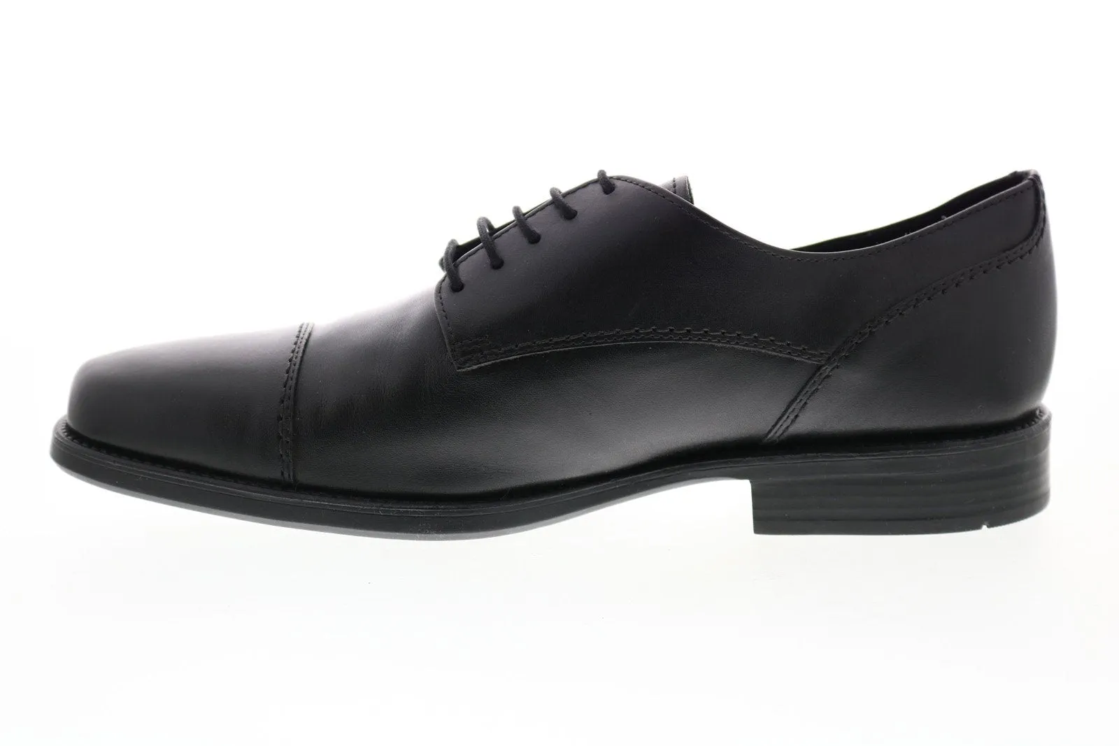 Black Leather Men's Oxfords with Cap Toe & Laces