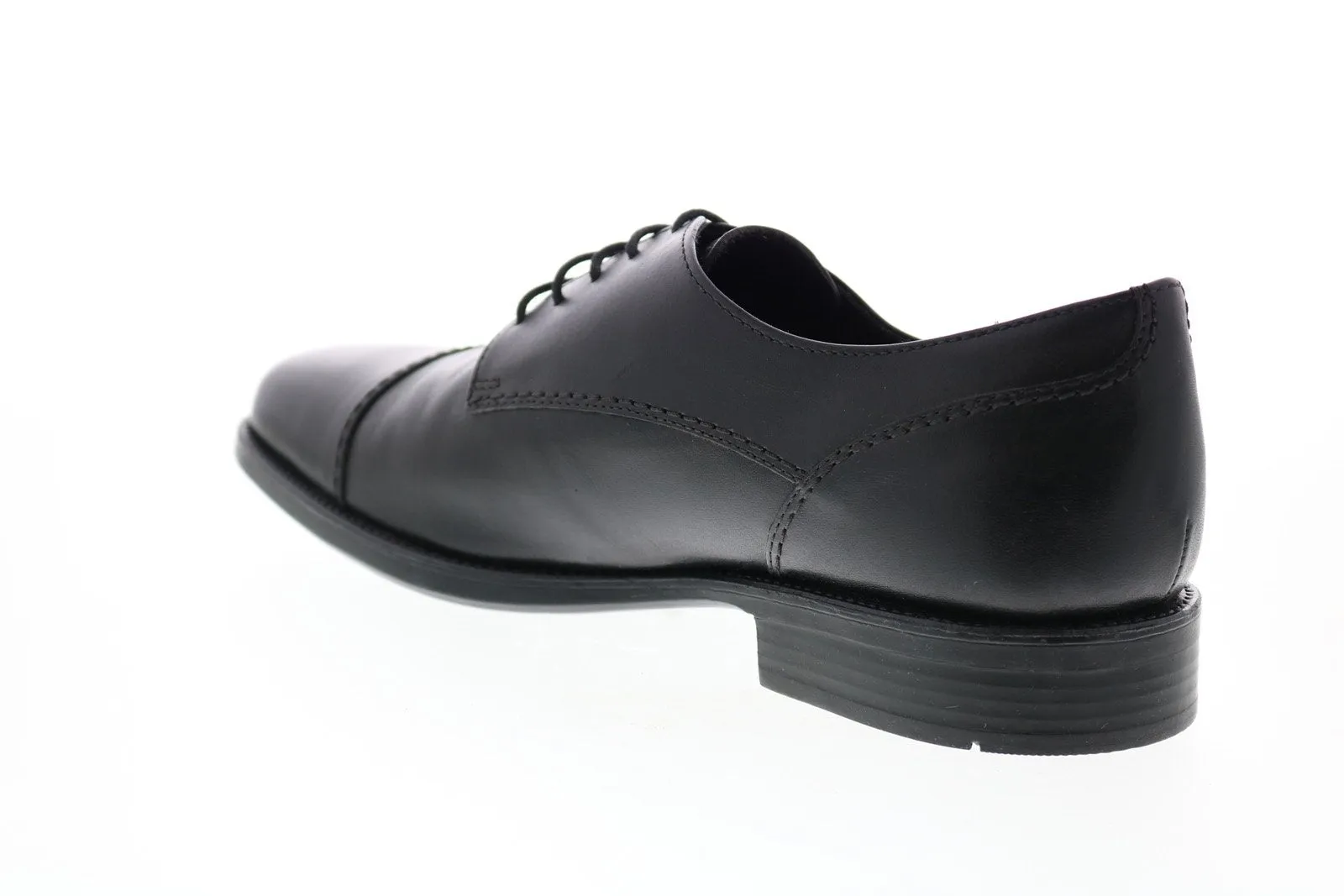 Black Leather Men's Oxfords with Cap Toe & Laces