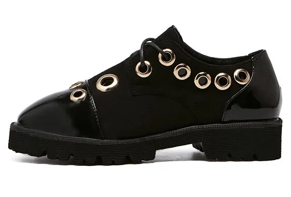 Black Patent Metal Studs Ring Grunge Lace Up Oxfords Shoes