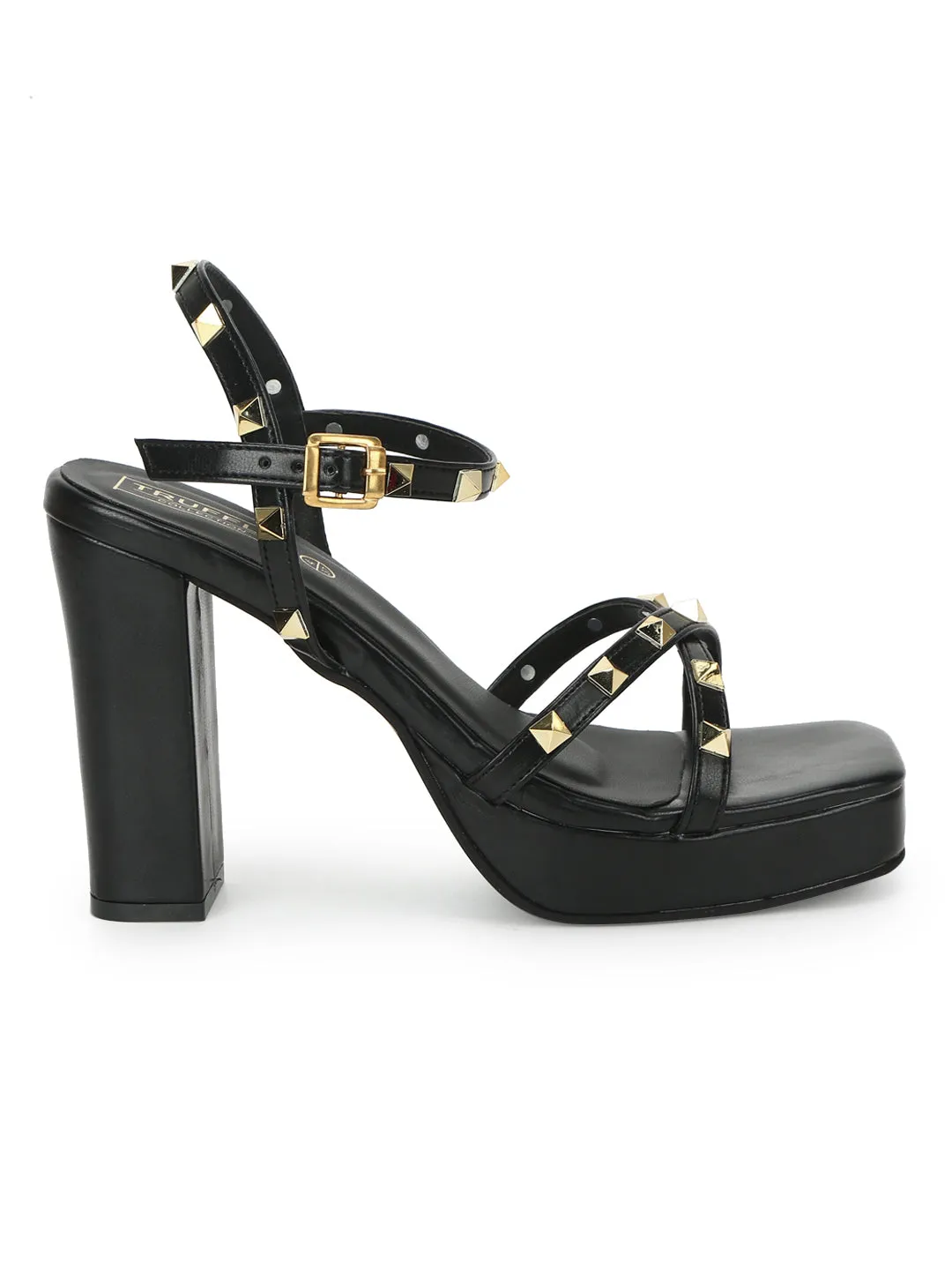 Black PU Studded High Block Heels (TC-SLC-N1107-BLK)