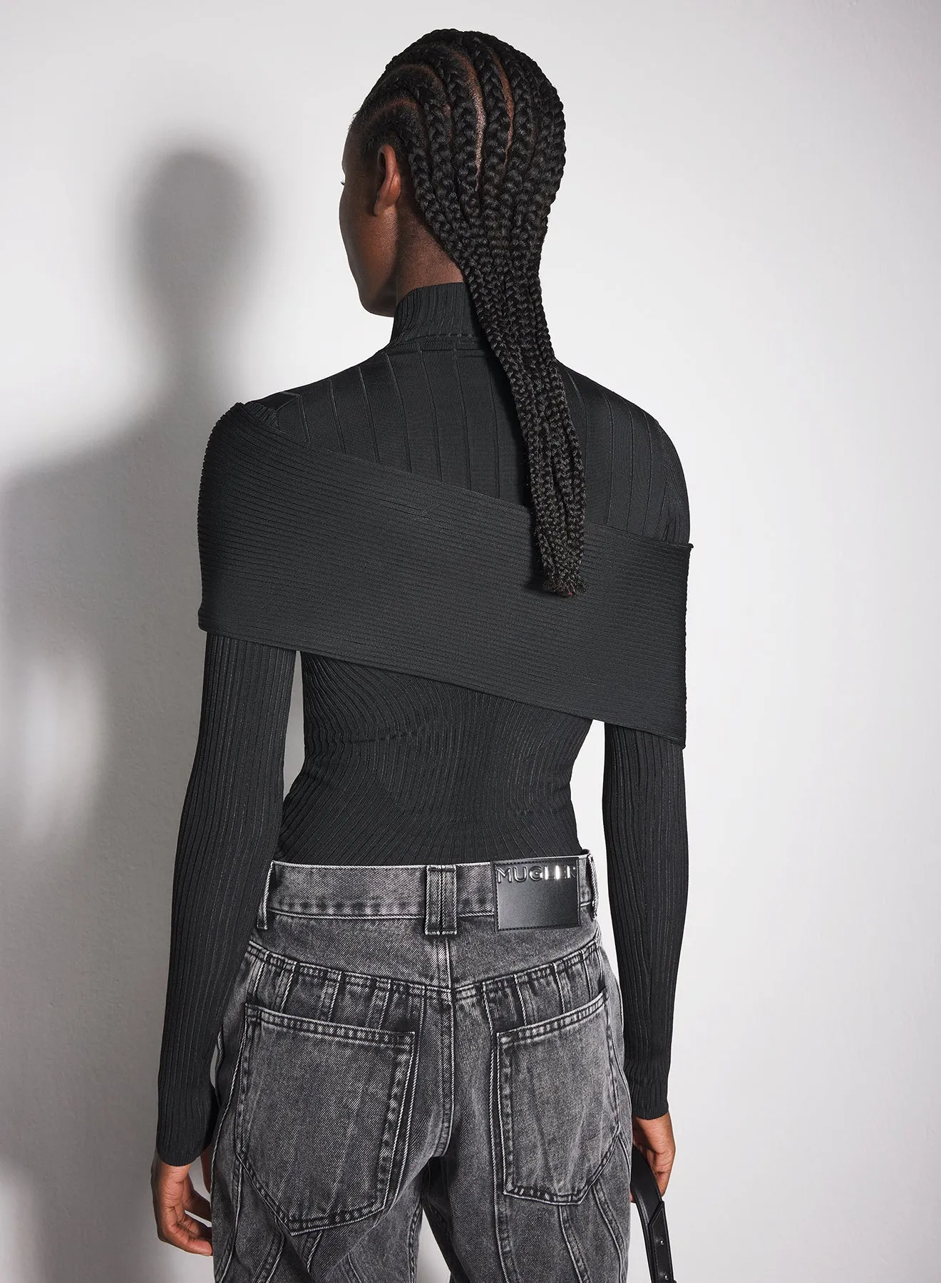 black sculpting knit top